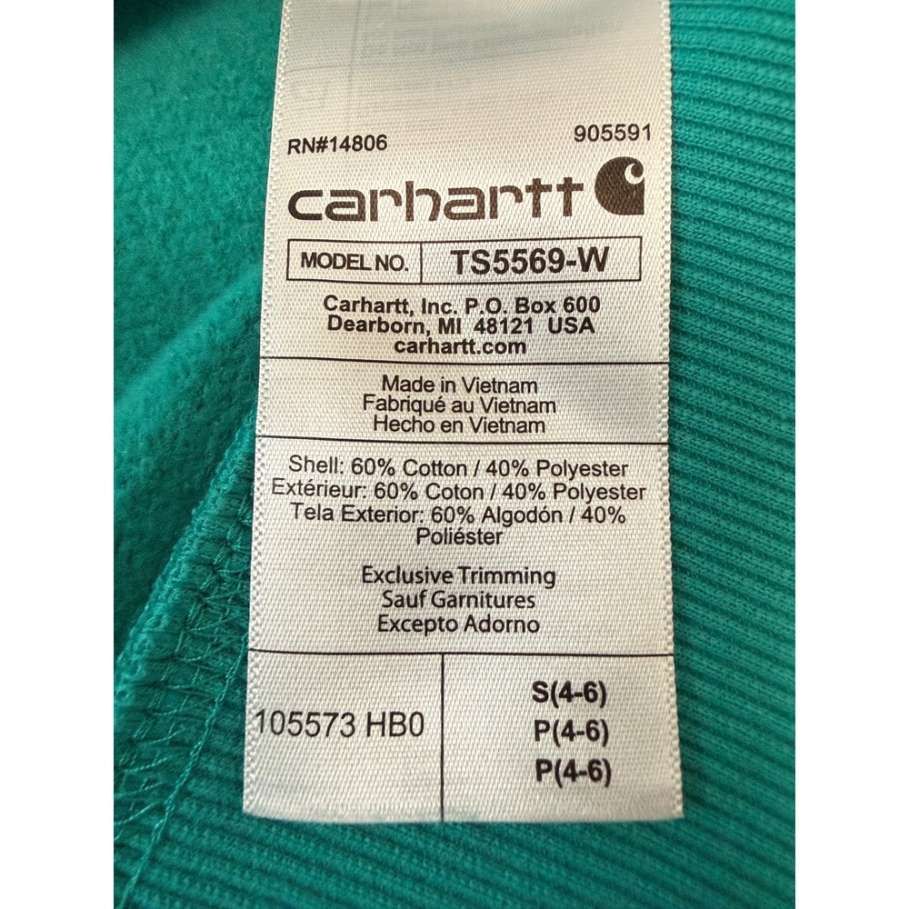 Carhartt Force Teal Hoodie Womens S Relaxed Fit Workwear Gorpcore TS5569 - Picture 5 of 11